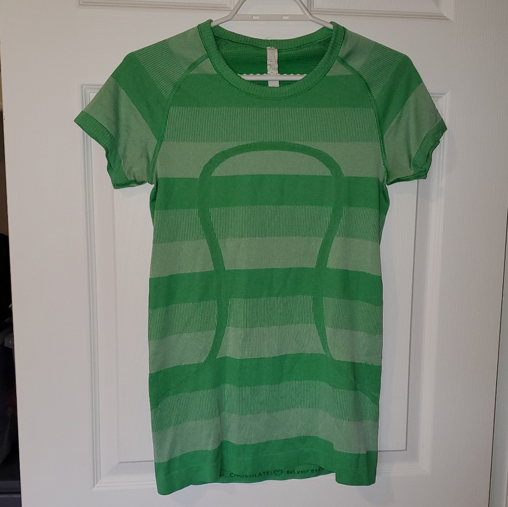 Lululemon Green Striped Workout Top